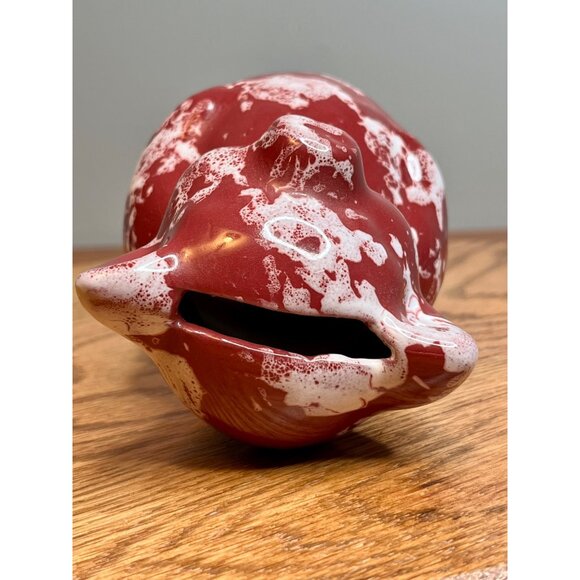 Vintage Bybee Pottery Piggy Bank 6" Tall Maroon White Splatter Sponge Ware Pain - Picture 9 of 10